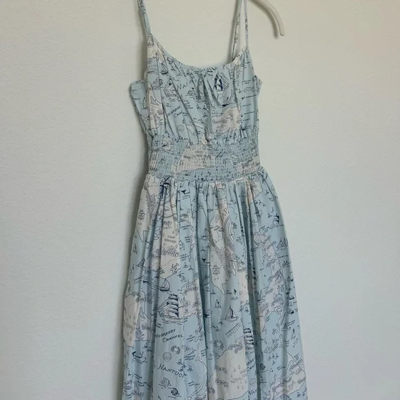 J Crew Smocked-Waist Drese in Ratti Compass Print - Picture 3 of 6